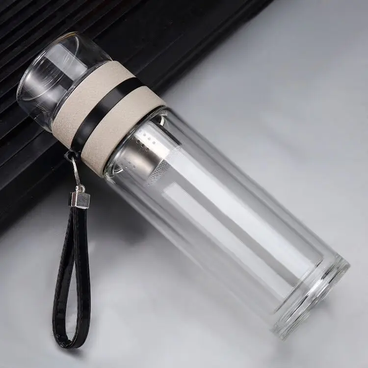 2018 двойная настенная боросиликатная стеклянная бутылка для воды Чай Infuser Фильтр
