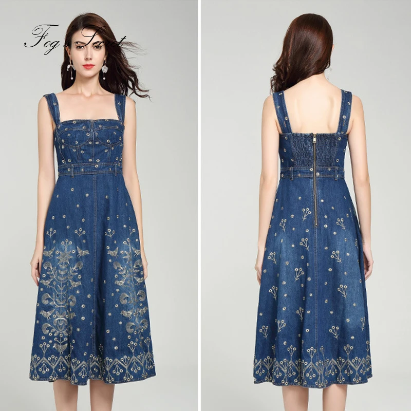 2019 летнее джинсовое платье для женщин сексуальное без рукавов с вышитым цветком
