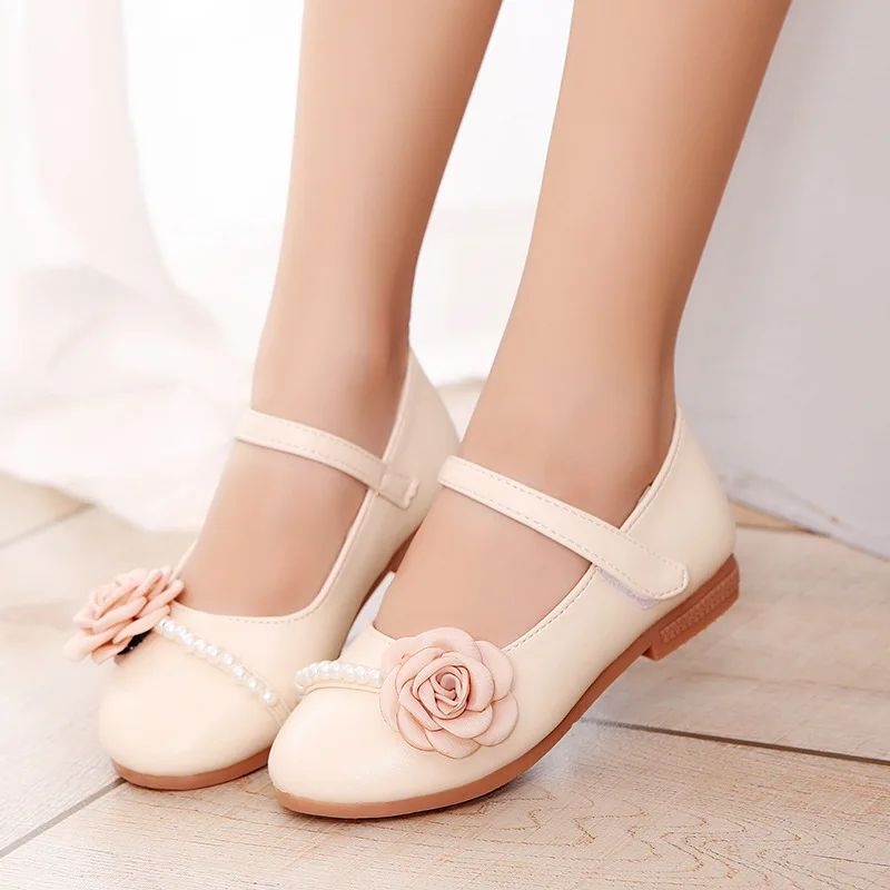 

Girl Princess Shoes 2018 Fall Kids Shoes Wedding Soft Bottom Child Fashion Pink Girl Pearl Shoes