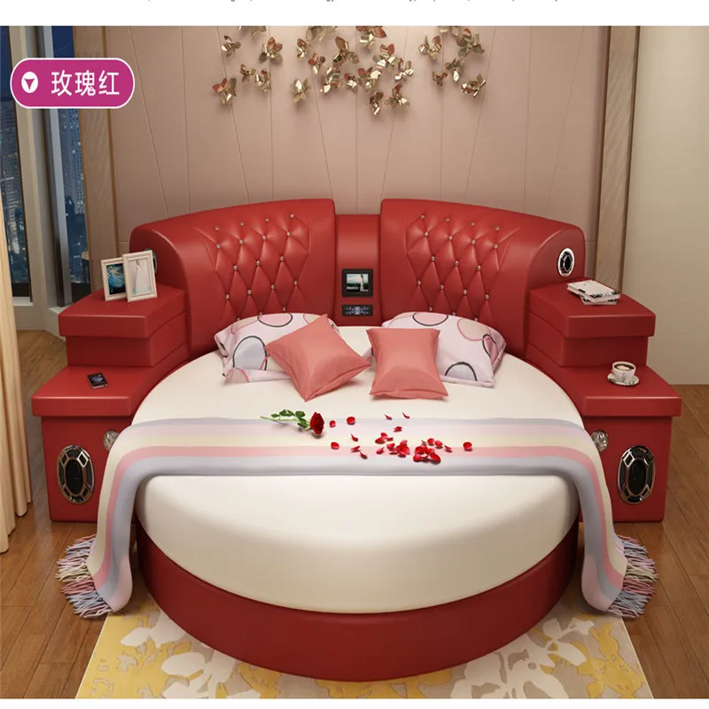 Супер круглая кожаная кровать роскошная Свадебная большого размера Королевский