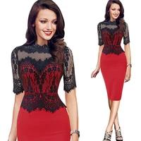 2019 women new elegant vintage lace peplum see through sleeve casual party special occasion sheath fitted bodycon one piece dres