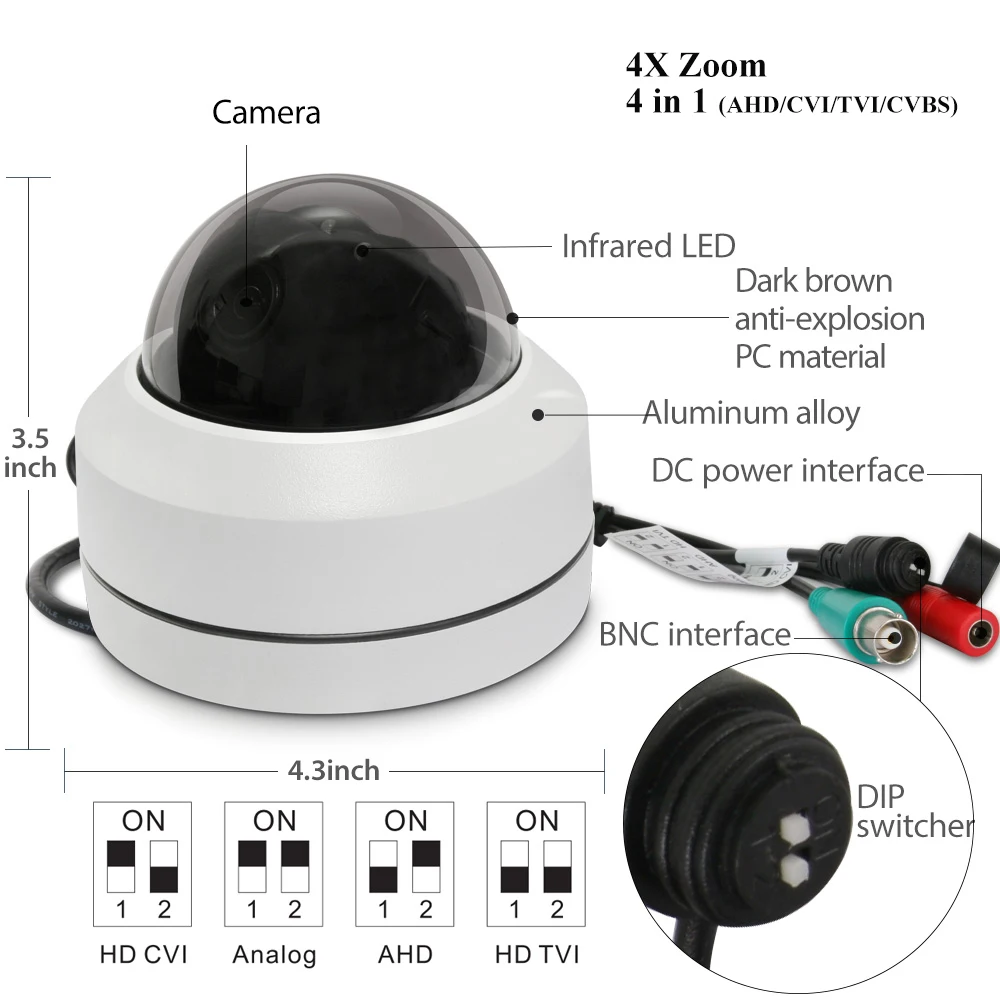 LEF Mini PTZ IP камера 1080P 3X 4X Zoom Моторизованный 4 в 1 AHD / TVI CVI CVBS видео наблюдение