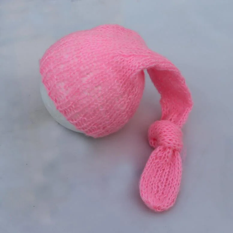 pink Мягкая мохеровая детская шапка, аксессуары для фотографирования новорожденных, вязаная крючком шапка с узлом, реквизит для фотосессии, Casquette Enfant Fotografia - Цвет: pink