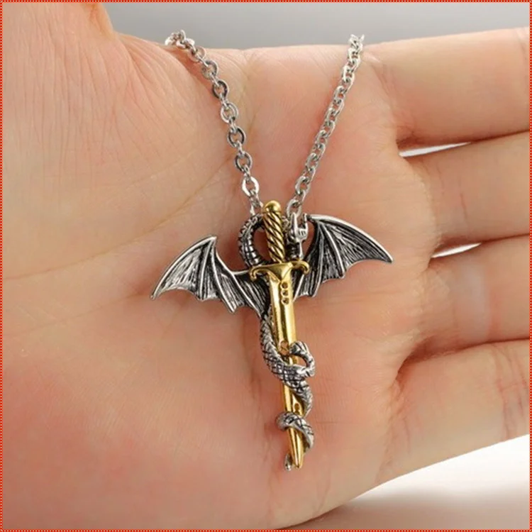 Трогательный китайский летающий дракон ожерелье меч для мужчин с покрытием в