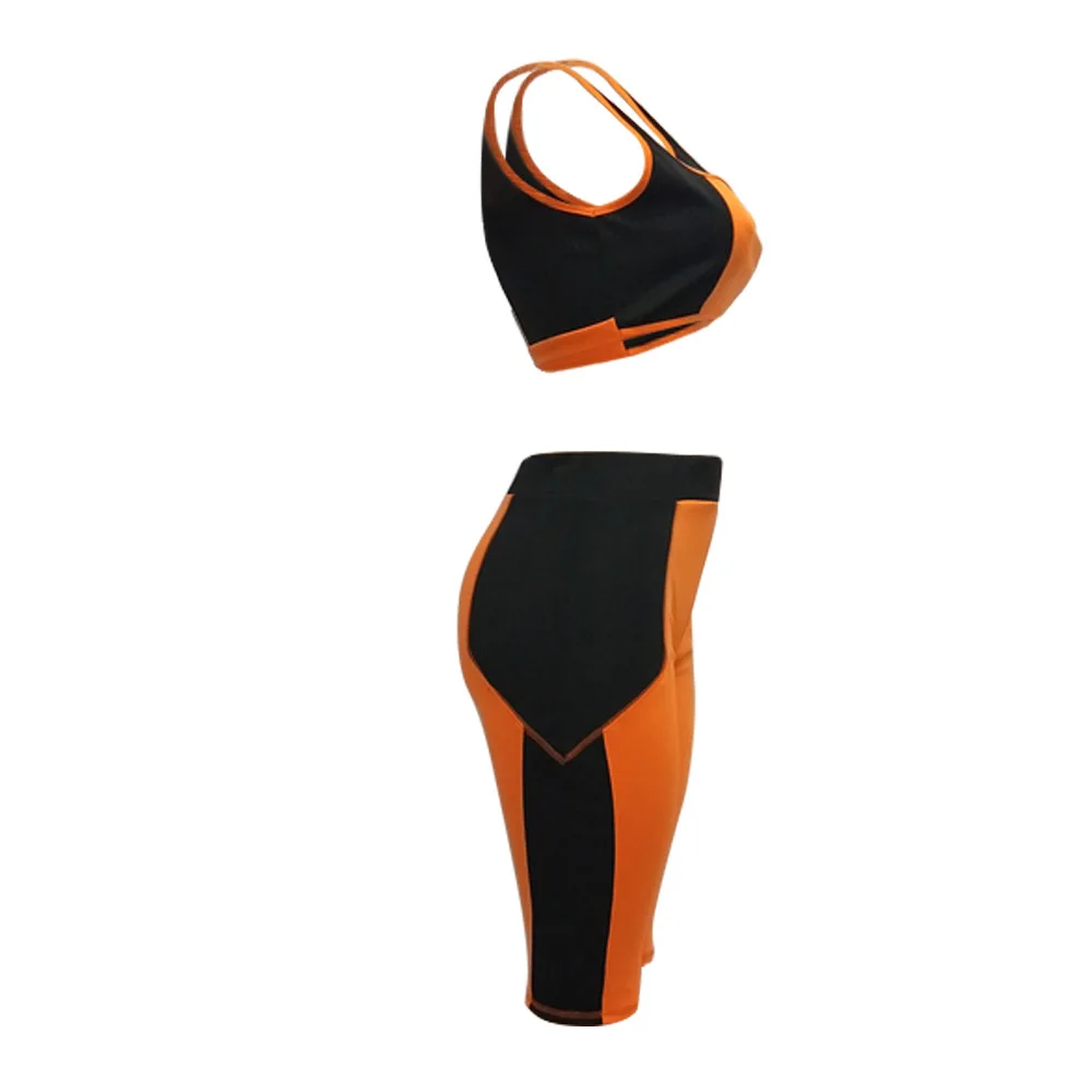 Adogirl women patchwork two pieces sets fluorescent bra tops hot pants casual skinny crop running suits summer |