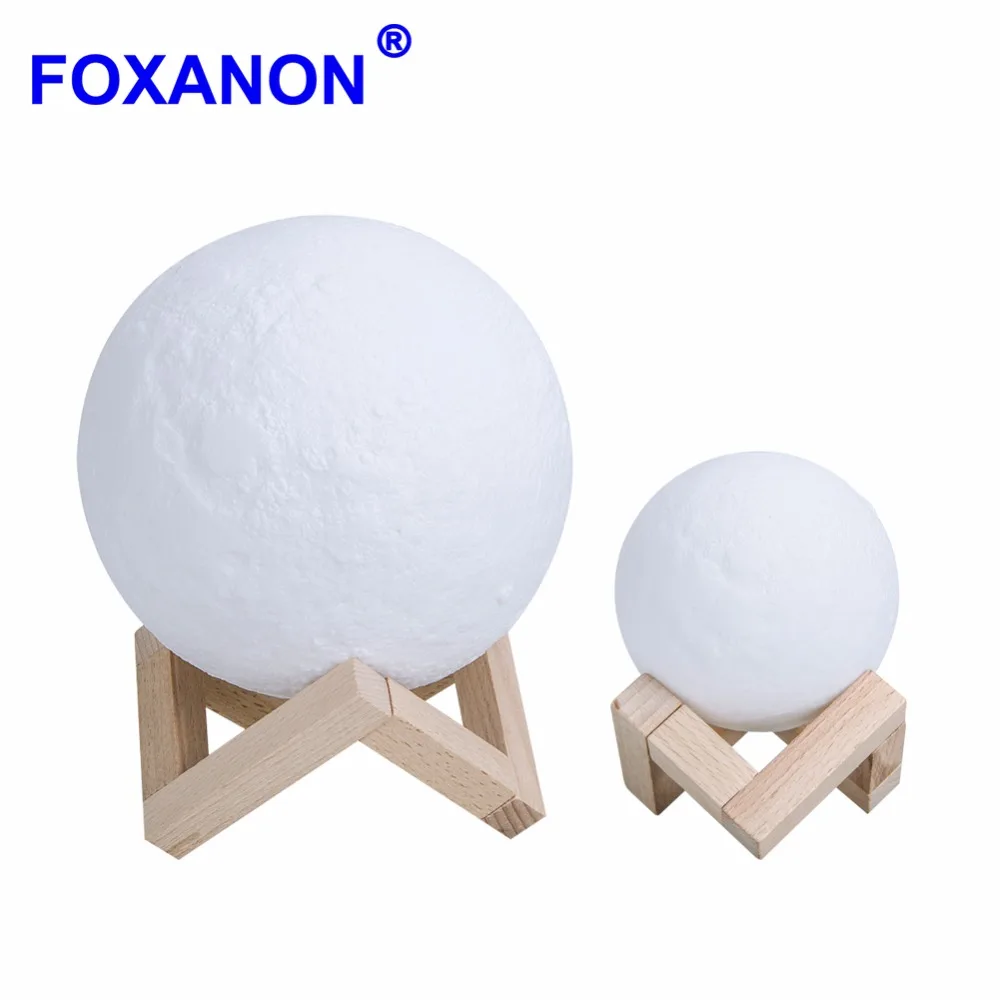 Перезаряжаемая лампа Foxanon с 3D-принтом Луны 2 меняющих цвет сенсорных