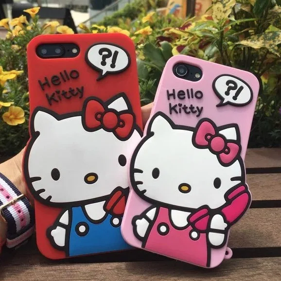 For iPhone 8 8Plus 6s 6Plus 7 7Plus Original Japan Fashion 3D Cartoon cat pink red Hello kitty Cute Lady soft rubber phone case |