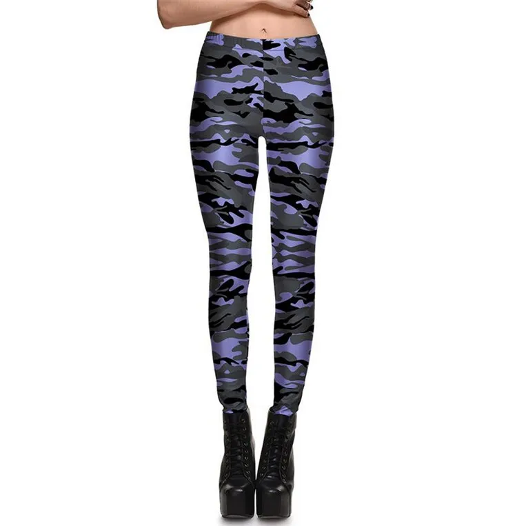 Camouflage Purple Горячая Распродажа; забавные леггинсы с квадратными рисунками; женские леггинсы; пикантные леггинсы; Современные капри; женские брюки с особенным принтом; Mujer; K137 - Цвет: Camouflage Purple