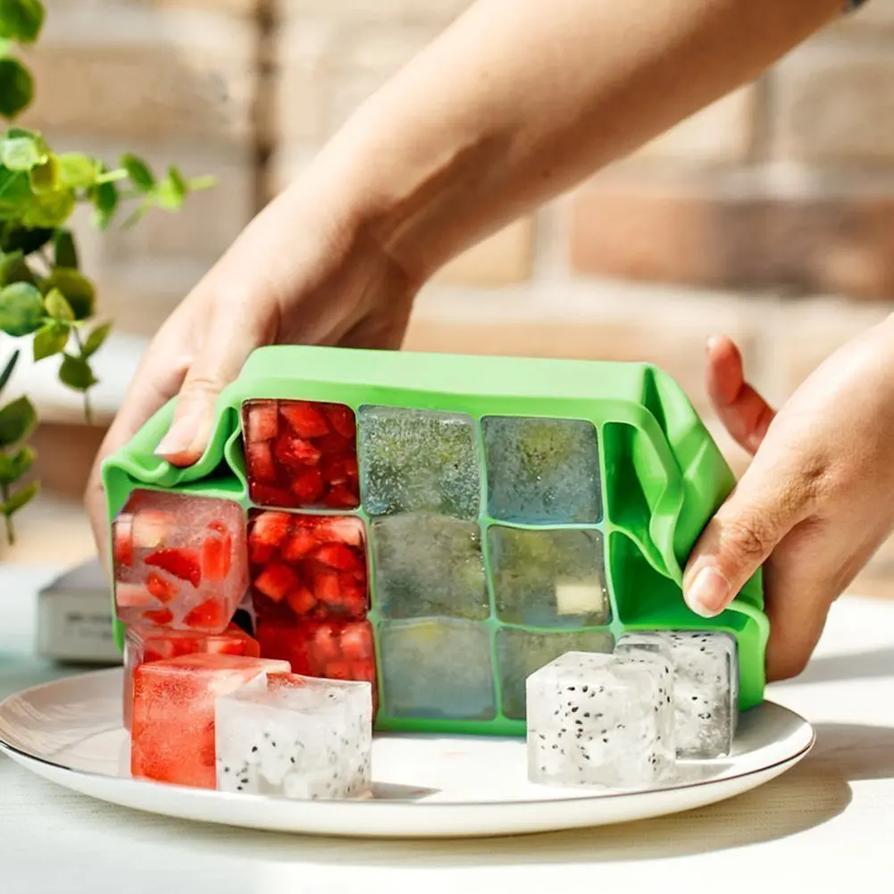 

15 Grids Food Grade Silicone Ice Lattice Mold Square Shape Fridge Green Tray Fruit Ice Block Maker Ice Kitchen storage tools