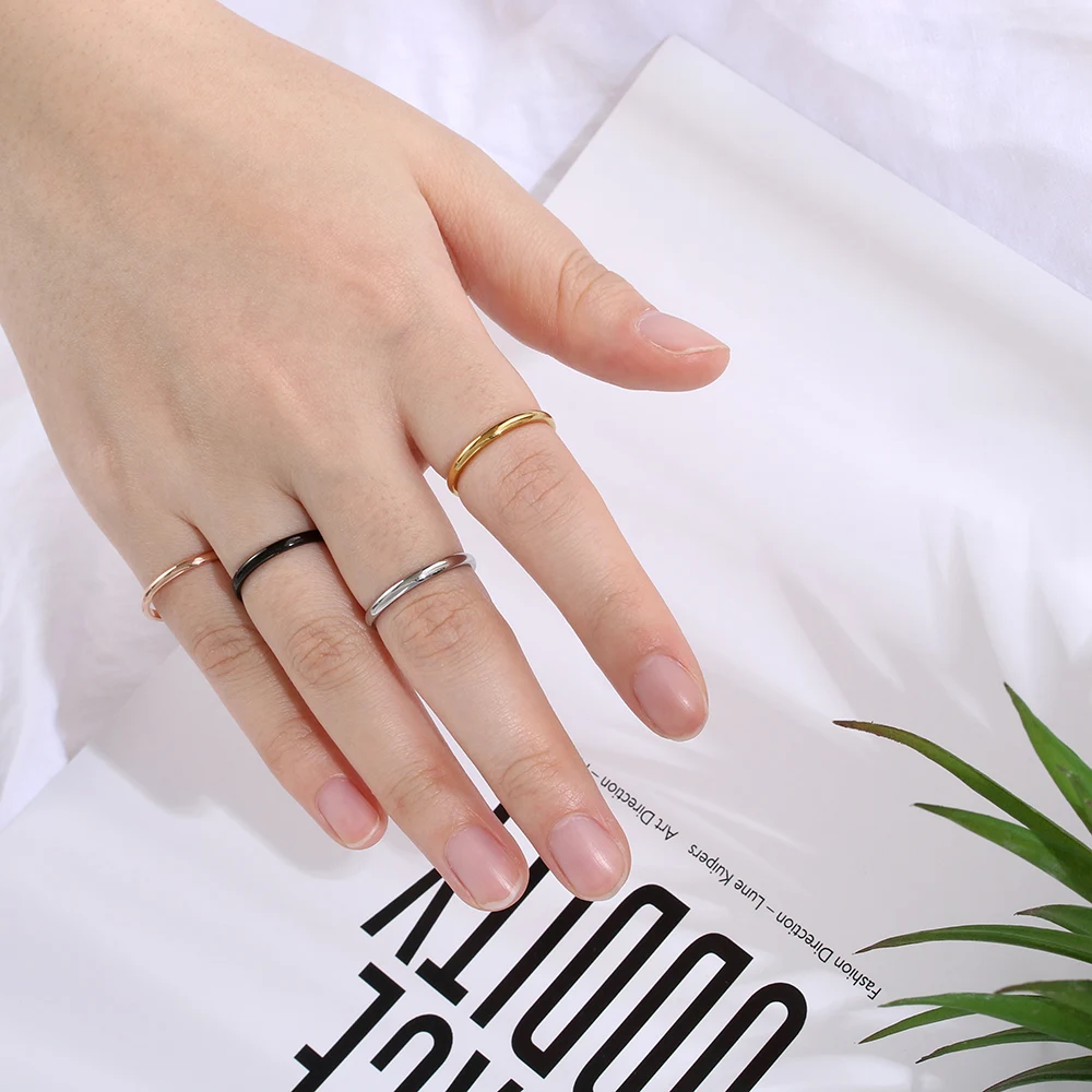 Простое 2 мм тонкое штабелируемое кольцо из нержавеющей стали кольца на фаланг