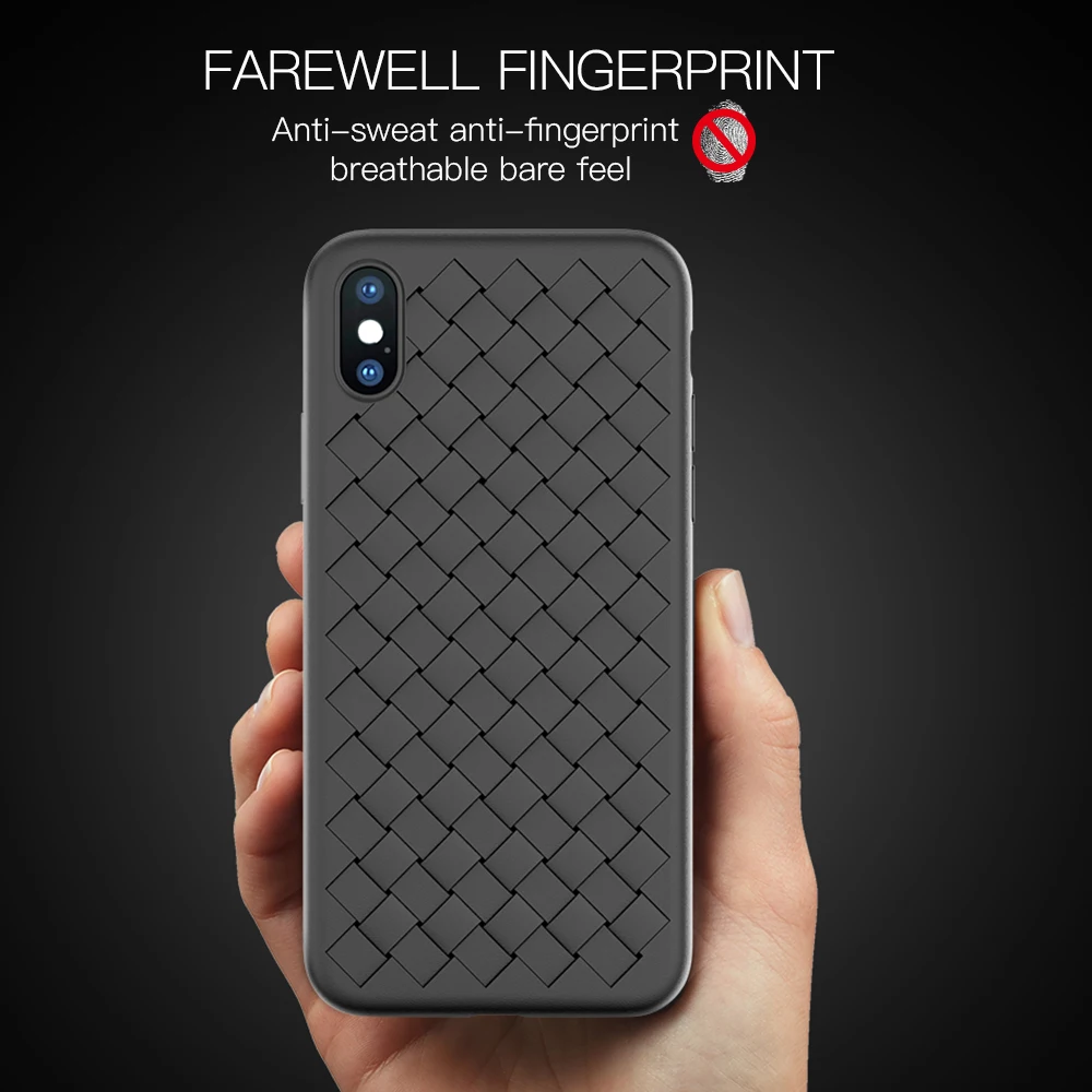 KEYSION Super Soft Phone Case For iPhone 8 Luxury Grid Weaving Cases 6 6s 7 Plus X Cover Silicone Accessories Black |