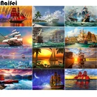 Полная квадратная круглая Алмазная вышивка волнистый пейзаж корабли 5D алмазная живопись сделай сам вышивка крестиком Стразы мозаика домашний декор