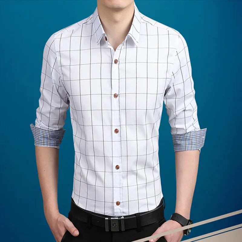 2016 Новая Осенняя Модная брендовая мужская одежда приталенная Мужская рубашка с