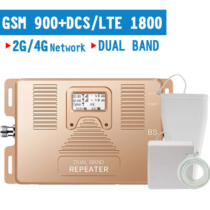 Ретранслятор сигнала Walokcon GSM 900 1800 2G 3G 4G LTE DCS усилитель сотового 70 дБ усиление ЖК