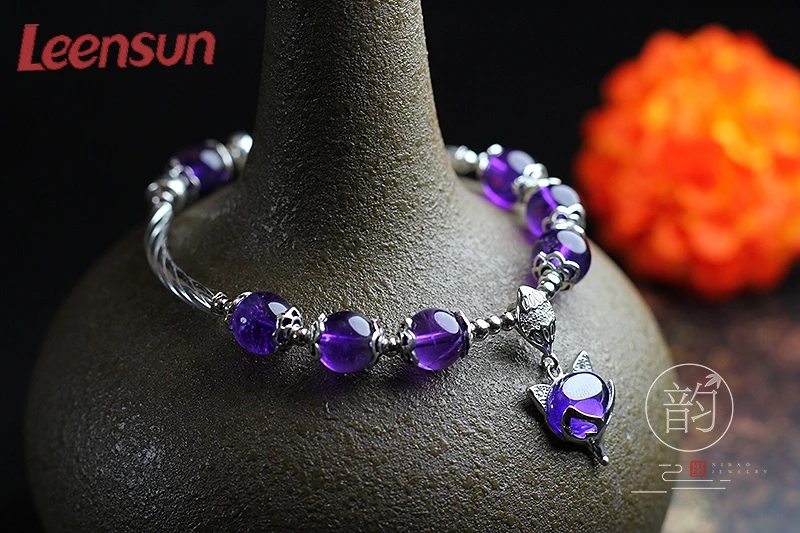 Leensun Jewelry, ручной работы 925 серебро с emethyst бисер/браслет подарок для женщин