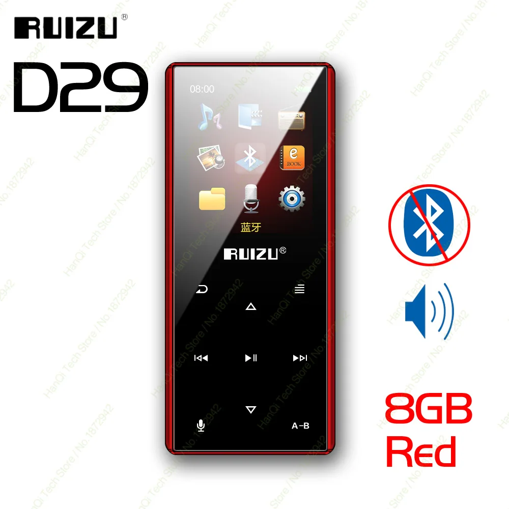 Red NO Blueooth RUIZU D29 Bluetooth MP3-плеер портативный аудио 8 Гб музыкальный плеер со встроенным динамиком Поддержка FM, запись, электронная книга, часы, шагомер - Цвет: Red NO Blueooth
