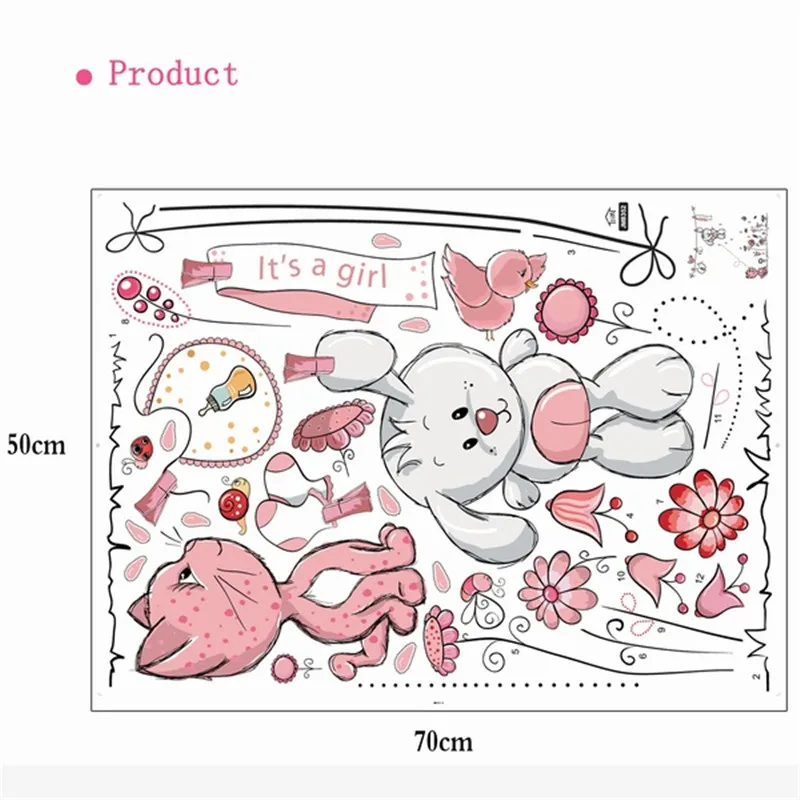 Милая висячая одежда съемная Настенная Наклейка с кроликом и котом для детского