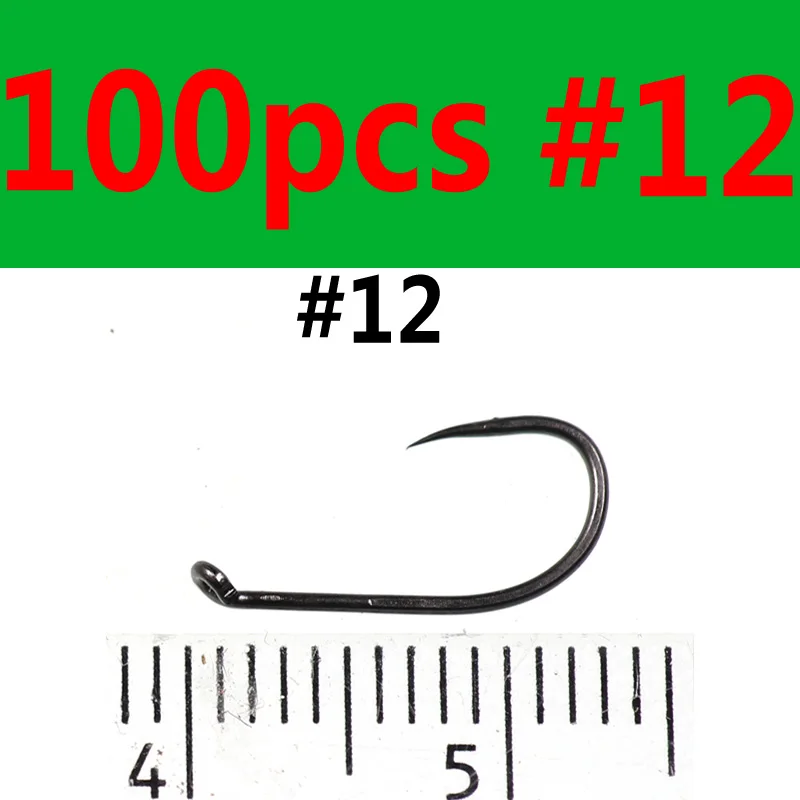 100pcs size 12 Bimoo 100 шт#12#14#16#18 крючок для завязывания мушек сухой крючок-мушка Caddis крючки для мушек черный никель материал для вязания мушек - Цвет: 100pcs size 12