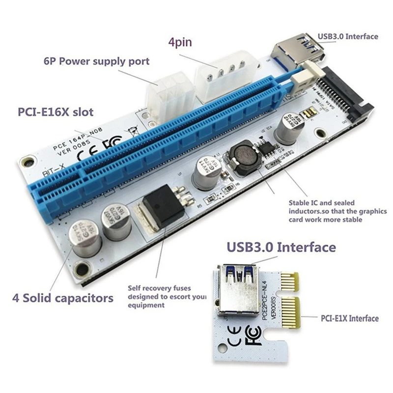 

Ver 008S Pci-E Riser Express 1X To 16X Usb 3.0 image Mining Extension Cable