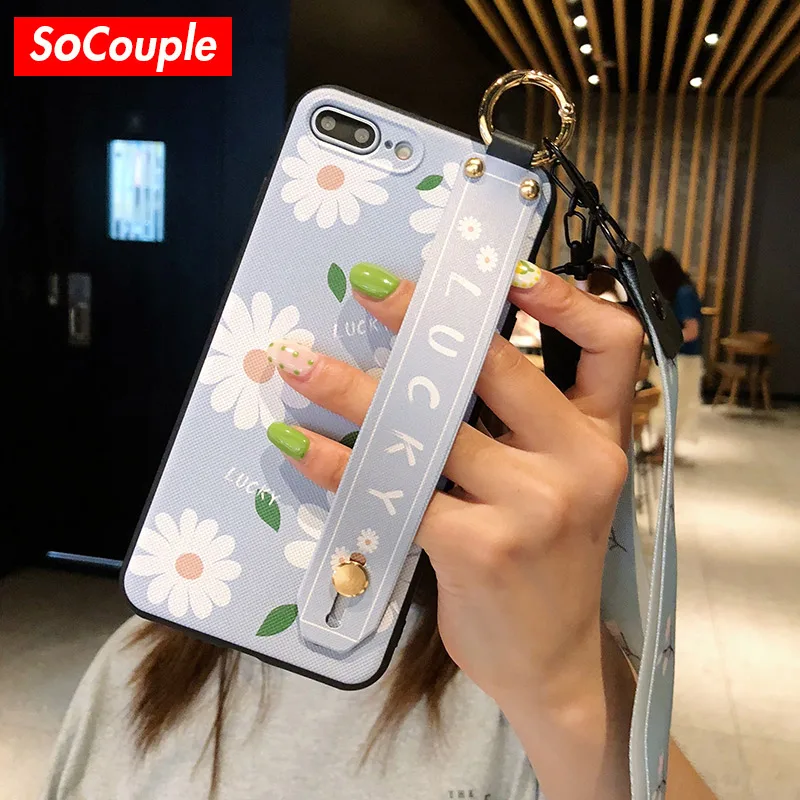 SoCouple чехол для телефона с ремешком для iphone XR 11 Pro Max чехол на запястье для iphone 7 8 6 6S plus X Xs max чехол из ТПУ с цветочным рисунком