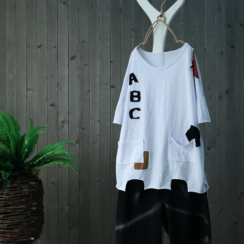 Бамбуковая хлопковая свободная летняя футболка в стиле хип-хоп повседневные