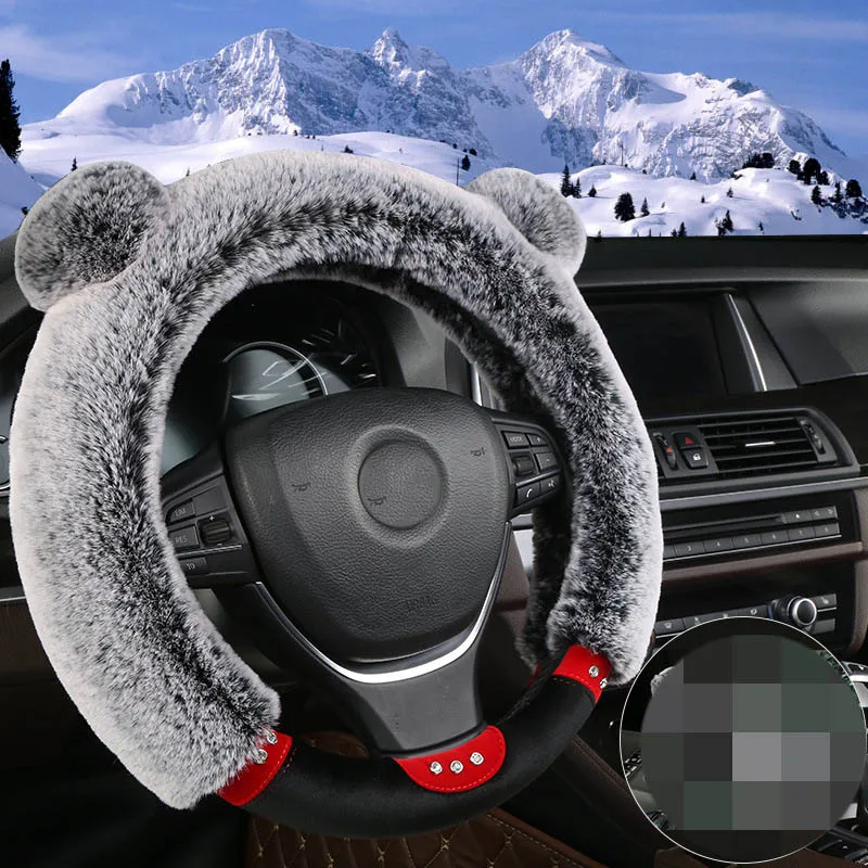 gray Diamond Алмазный плюшевый теплый чехол рулевого колеса автомобиля шерстяной для Skoda Octavia A5 A7 Kodiaq Superb 2 Rapid Fabia Porsche 911 Cayenne Macan - Название цвета: gray Diamond