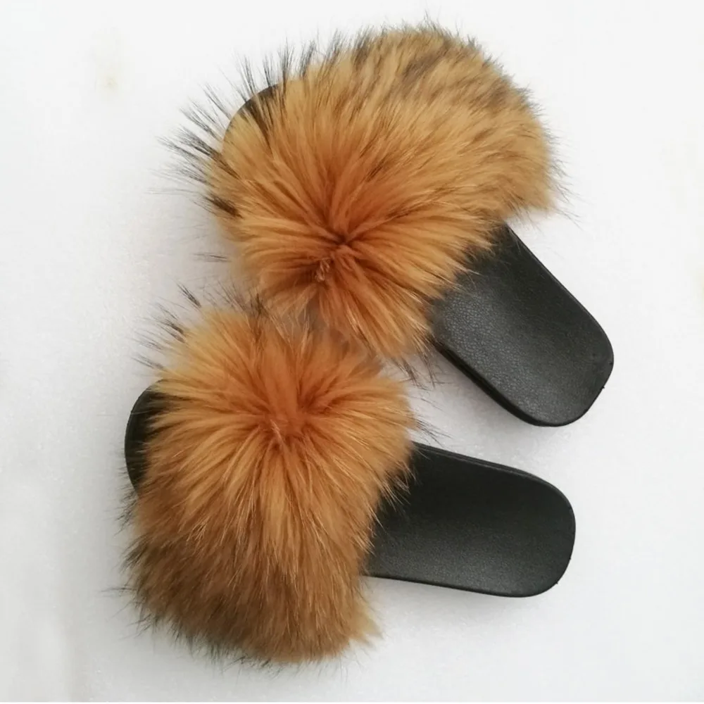 Шлепанцы женские меховые пушистые сандалии на низком каблуке Повседневная