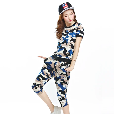 2014 новый камуфляж печатных женская спортивная одежда тренинг костюмы set2 : Tshirt топ