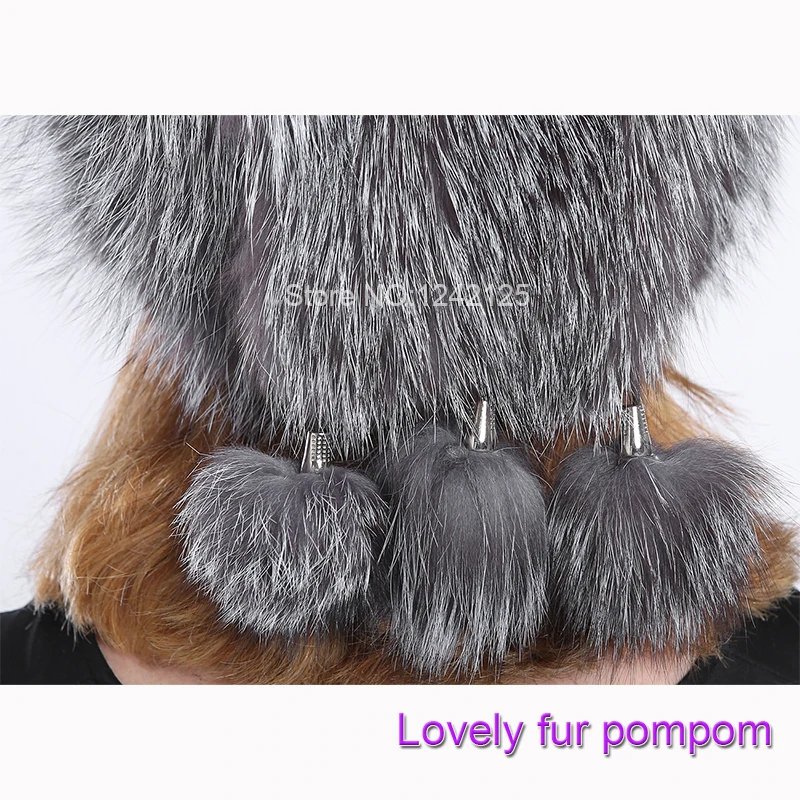 Новые зимние теплые женские Настоящее Silver fox меховой вязанная теплая шапка