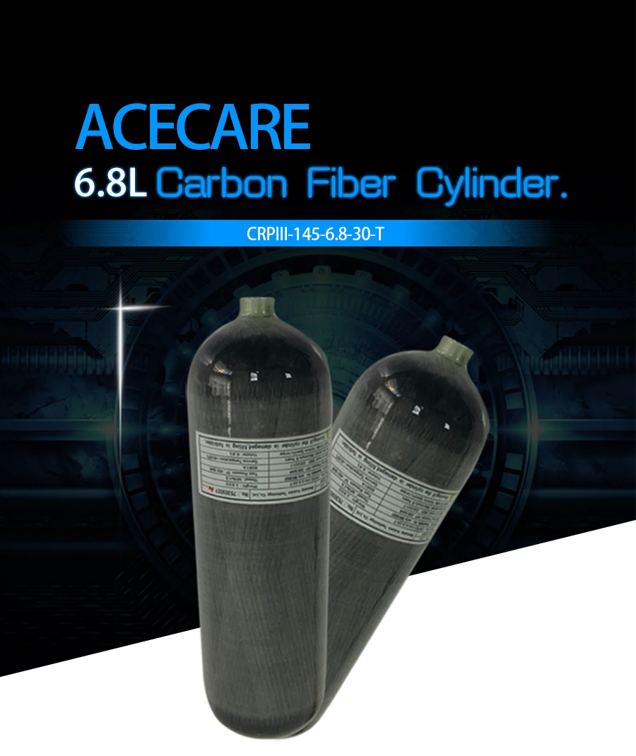 AC16831 модный 6.8л 300 бар 4500Psi мини-резервуар для дайвинга композитный баллон для дайвинга бак из углеродного волокна с клапаном прямая поставка