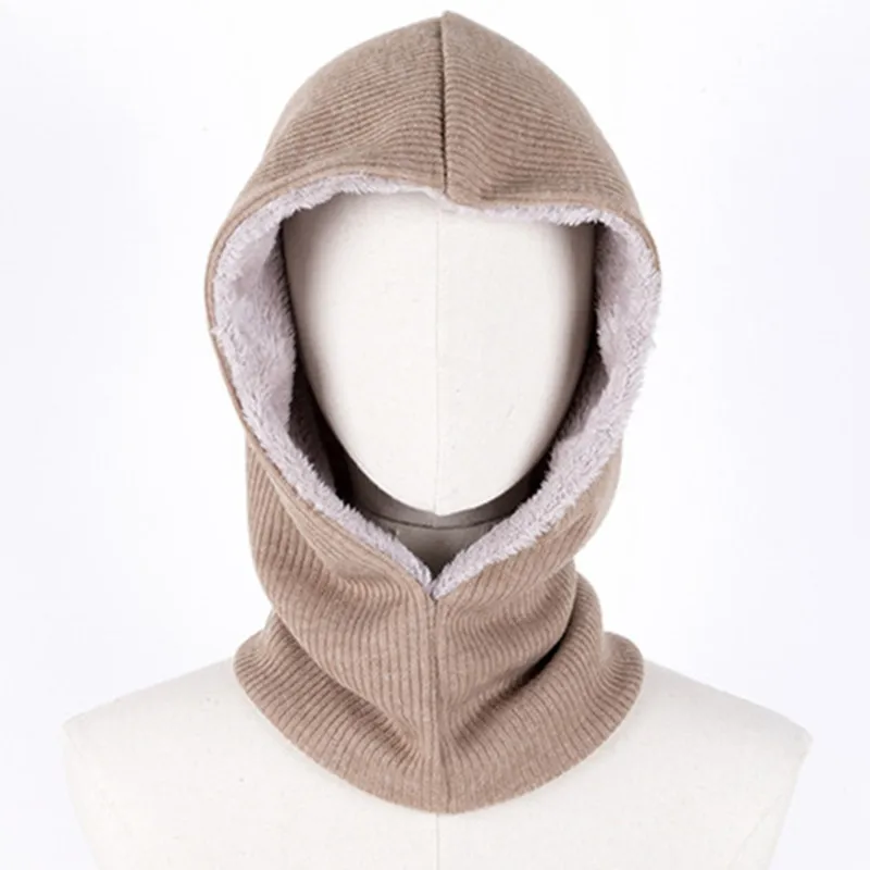dark khaki Осенне-зимняя женская и Мужская бархатная вязаная шапка с капюшоном, шарф, набор, модные женские вязаные шапочки, шапка для мальчиков, Толстая теплая шапка, шарфы - Цвет: dark khaki