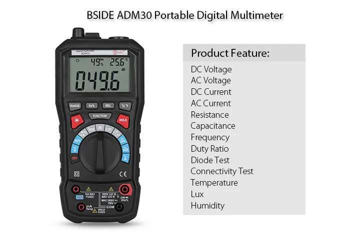 BSIDE ADM30 AC DC Ток Напряжение Цифровой мультиметр температура частота Lux измеритель влажности измеритель емкости тестер