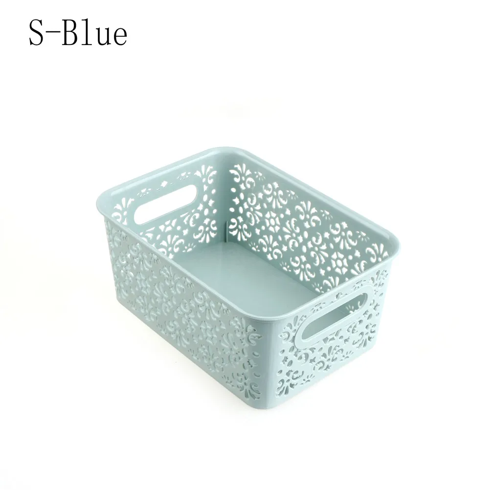 S blue Полые пластиковые корзины для хранения офисных настольных косметики дистанционного хранения Коробка для макияжа инструменты Органайзер сумка для ванной держатель - Цвет: S blue