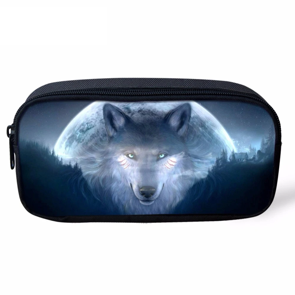 Пенал для мальчиков и девочек Модный чехол косметики с принтом животных волков