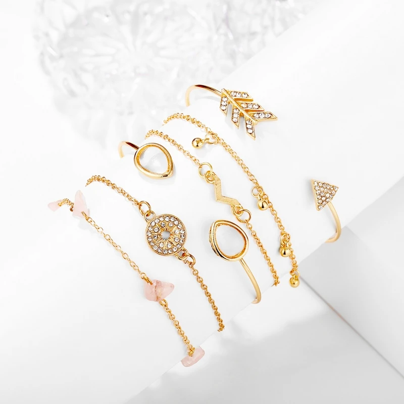 6 шт./компл. Boho женские капли воды V образный компас цепочка с хрустальными
