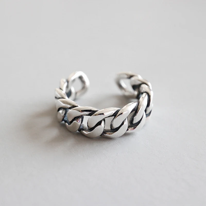 SILVER F.I.N.S корейская мода для женщин, S925 Стерлинговое Серебро, классика, ретро цепочка, Открытое кольцо, серебро 925, винтажное ювелирное изделие - Цвет основного камня: SILVER
