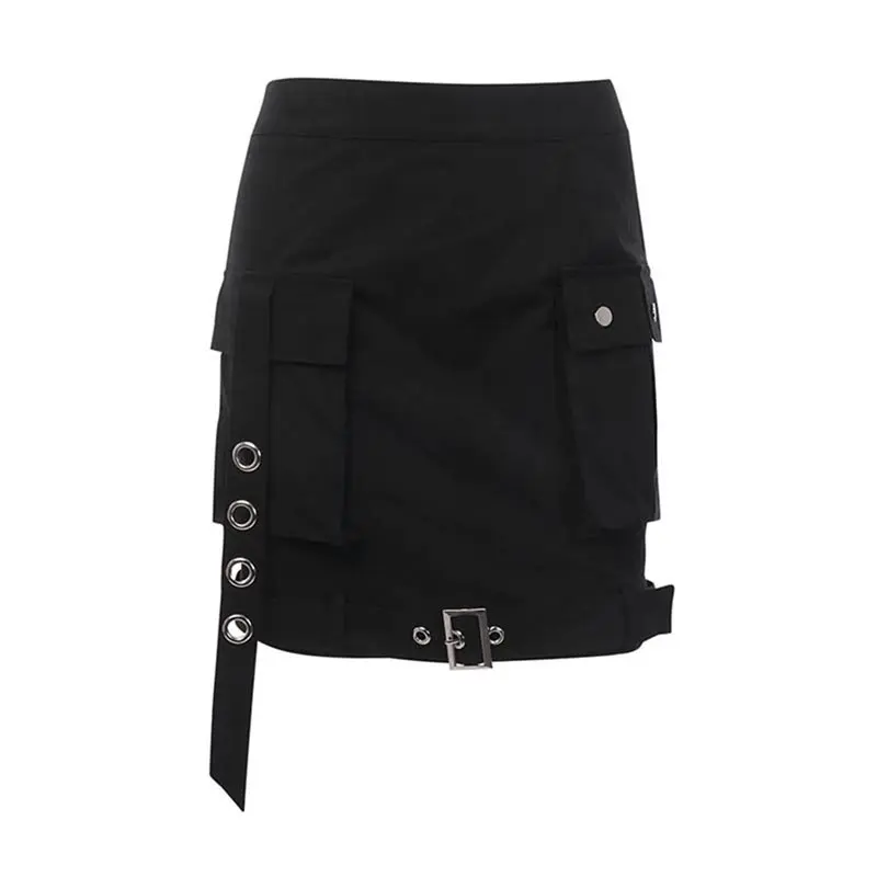 Уличная Харадзюку Готический карго юбка женская крутая с карманами Пряжка Панк
