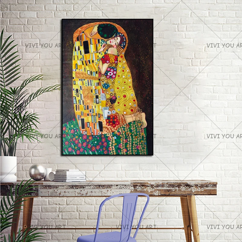 Goede Hand Schilderen Reproductie Goud Schilderen Olieverfschilderij Handgemaakte Muur Kunstwerk Gustav Klimt Kus In Liefde Decoratieve Craft