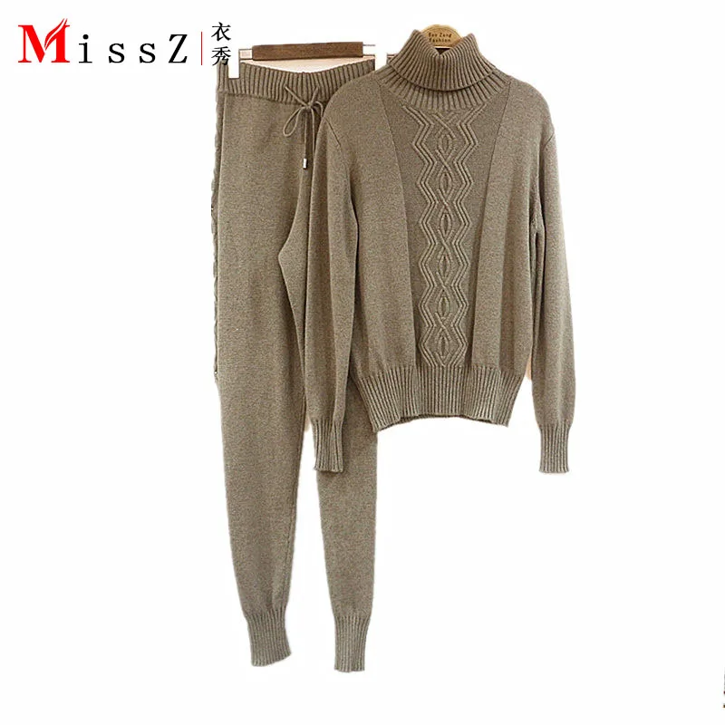 new winter mink cashmere suits for ladies knitted sweater collar two piece Pedicure trousers leisure suit fashion girls sets | Женская