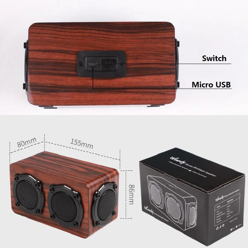 Деревянный Bluetooth динамик беспроводной двойной громкий es Dual Bass вибрационная