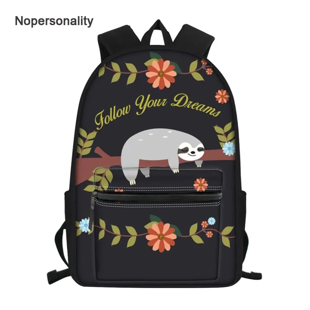 

Nopersonality Children Girls School Bag Cute Floral Sloth Print School Backpack for Kids Mochila Primary Student Schoolbags