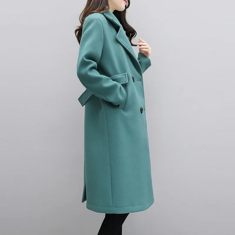 Женское длинное зимнее пальто свободное двубортное шерстяное с отложным