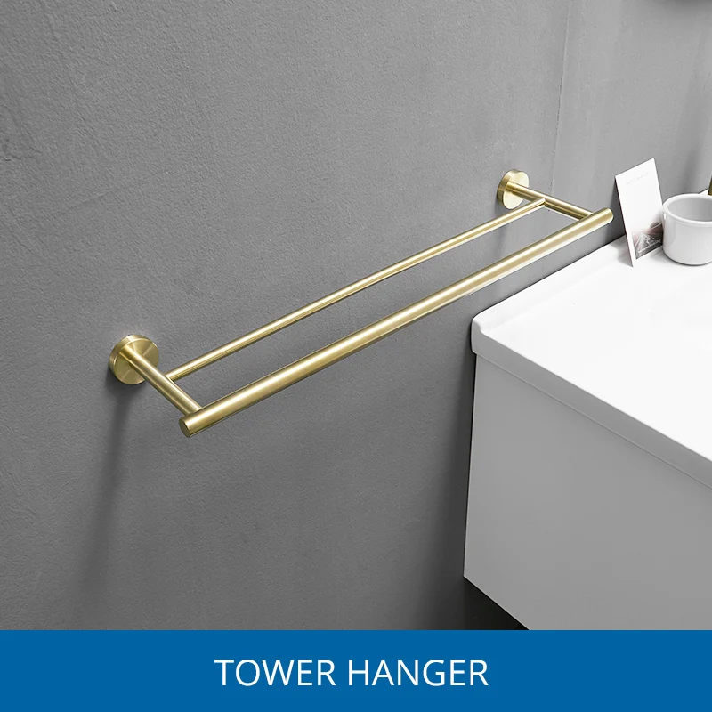Double Bar Towel Bar Faplully матовый золотой набор аксессуаров для ванной комнаты Т-образный дизайнерский держатель для туалетной бумаги держатель для туалетной щетки настенное оборудование - Цвет: Double Bar Towel Bar