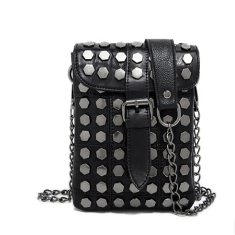 

Fashion Genuine Leather Skull Rivet Women Bags Punk Style With Chains And Tassel Messenger Bags For Women Casual Hand Package