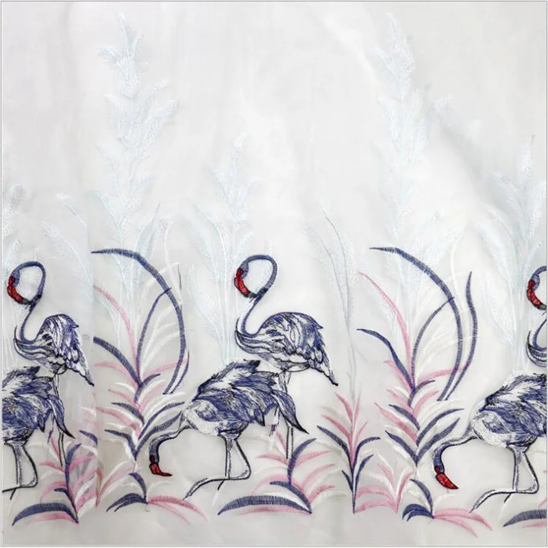 Лебедь в тростнике вышитая кружевная ткань для платья Модная органза Tecidos de Patchwork