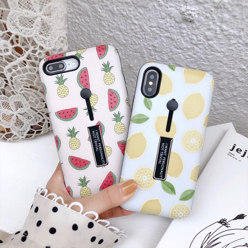 Bracket Case For iPhone 6 6s 7 8 Plus Silicone Cute Fruit Hide Ring Stand Holder Cases X XS Max Back Cover Fundas |