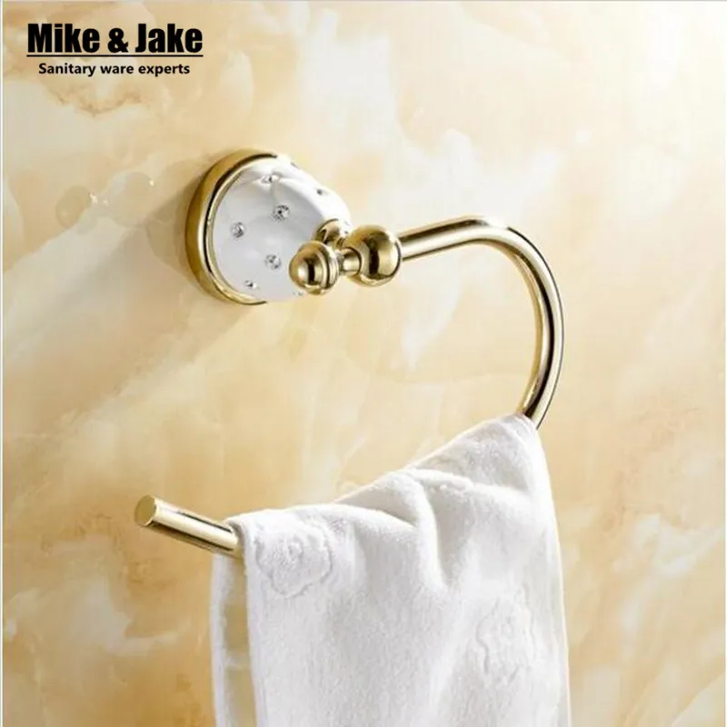 Золотистый держатель для полотенец в ванную комнату с бриллиантовым кольцом