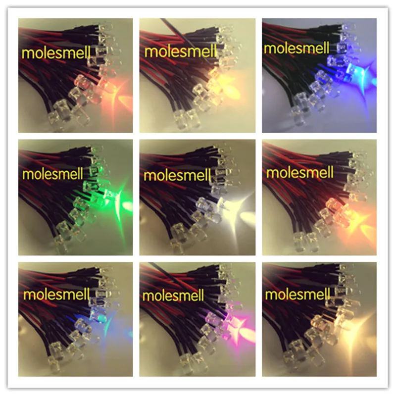 

10pcs 5mm 3v Colorful LED Lamp Light Set Pre-Wired 3V DC Wired led red yellow blue green white orange purple pink warm white