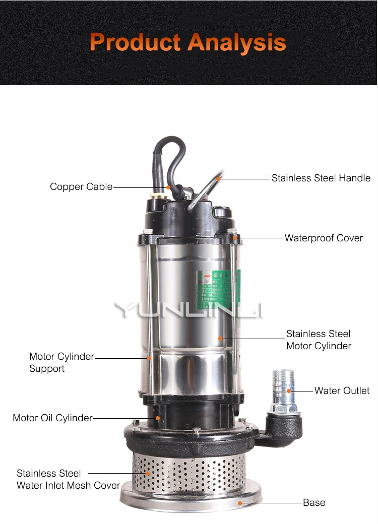Самовсасывающий водяной насос бытовой погружной с высоким подъемом 220 в 370 Вт/750