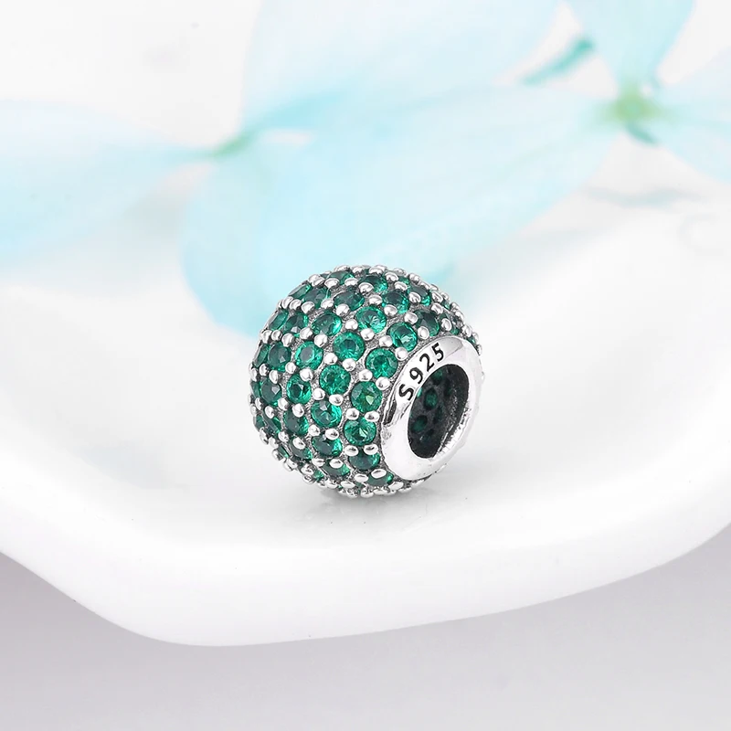 100% 925 Sterling Silver Inlaid Green Zirconia Fine Charm Beads DIY Fit Original European Style Bracelet Necklace Jewelry Making | Украшения